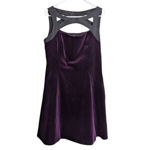 Karen Millen Mini A-Line Velvet Cut Out Mini Purple Dress US 10 Evening Party